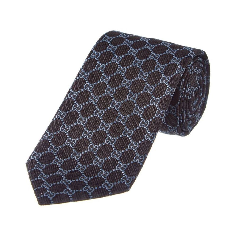 Gucci Black & Light Blue Gg Silk Tie, Black